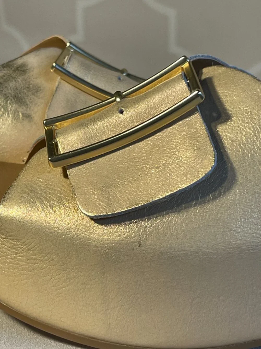 KORK-EASE York Gold Tone Leather Platform Sandals